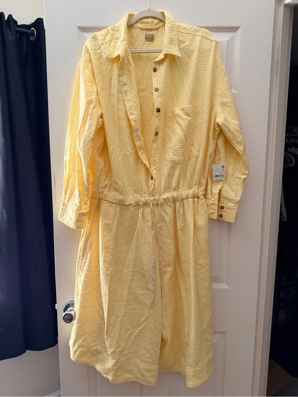 **Flawed** Free People Yellow Button-Front Textured Jumpsuit